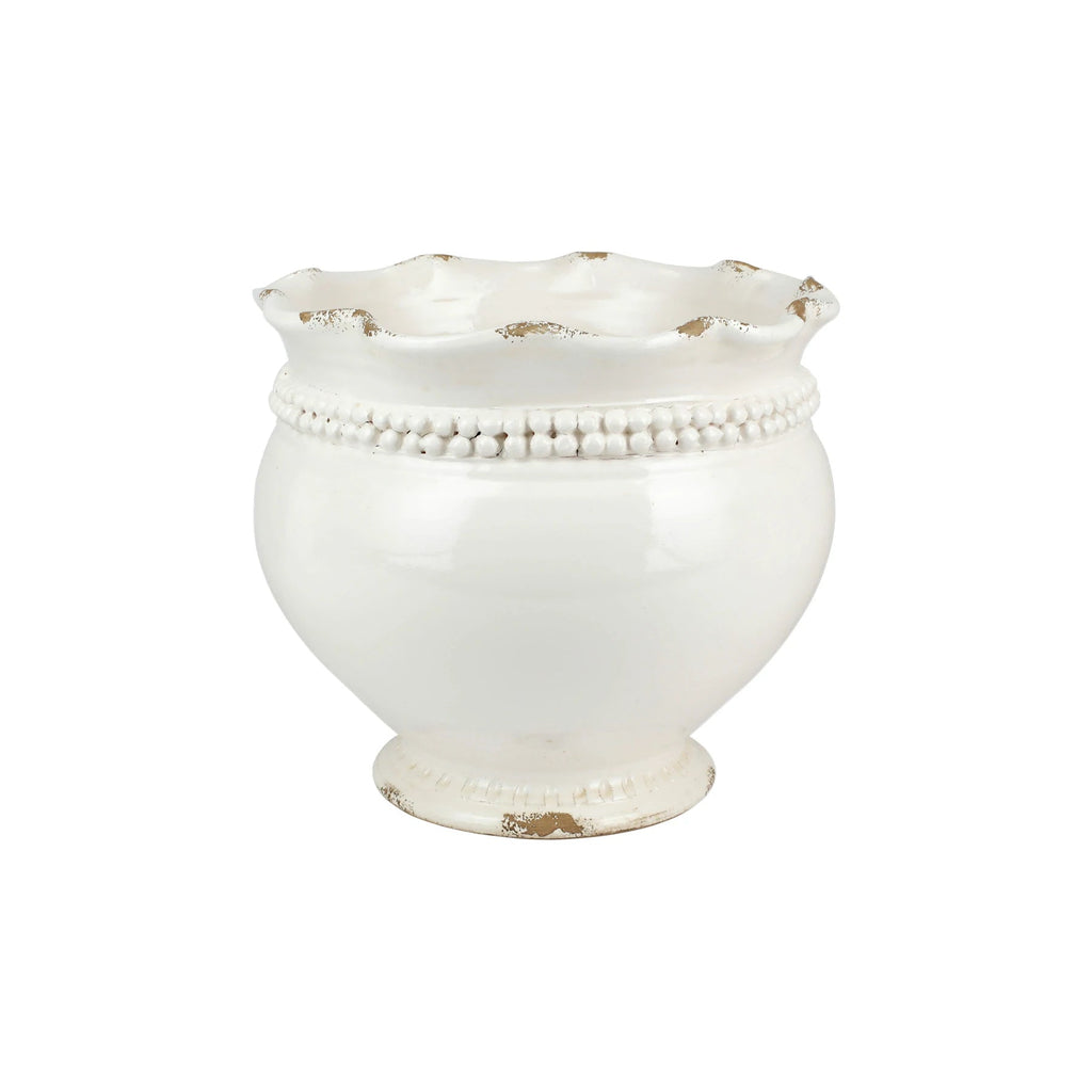 Rustic Garden Linen Dotted Round Planter